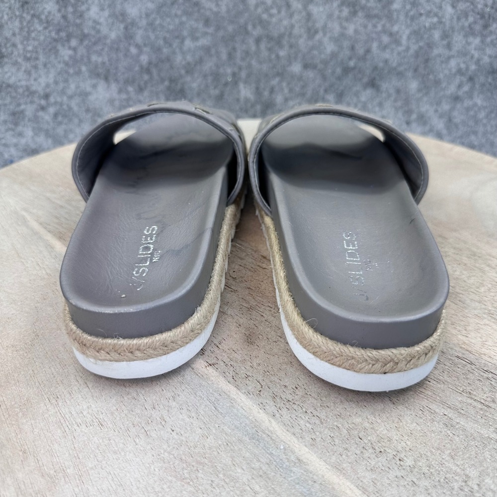 J/Slides NYC Rollie Grey Leather Woven Espadrille Platform Slides Womens 7.5 - Picture 8 of 14
